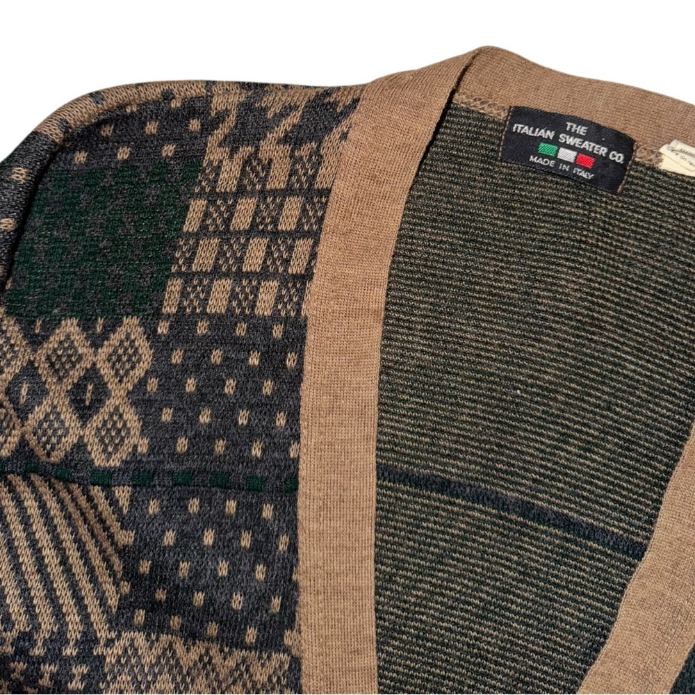 The Italian Sweater Vintage Brown Patchwork Wool Men’s Fall Cardigan - Picture 12 of 13